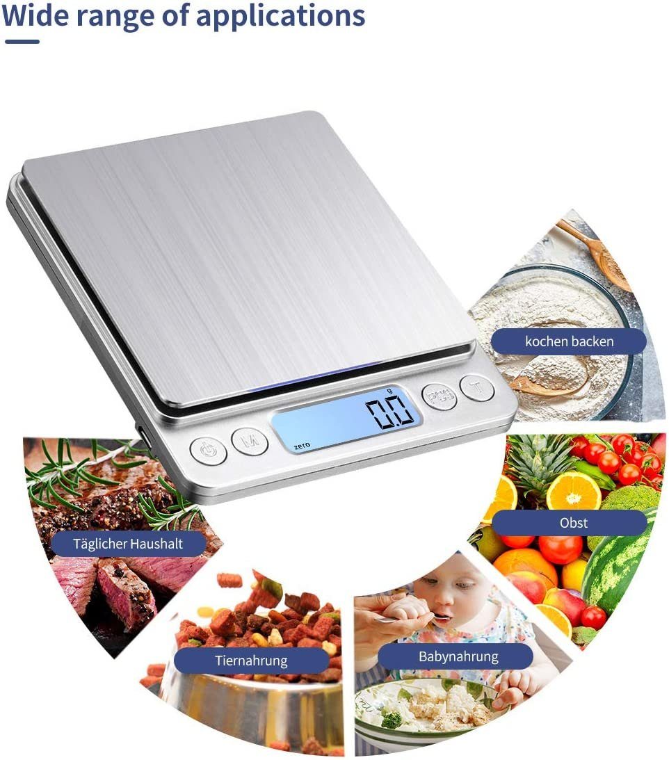 Blusmart Küchenwaage Feinwaage, (Professionelle Präzisionswaage/Feinwaage/Goldwaage/Taschenwaage, Mit Tara-Funktion, sehr genau), Digitale hochpräzise elektronische Küchenwaage mit LCD-Display