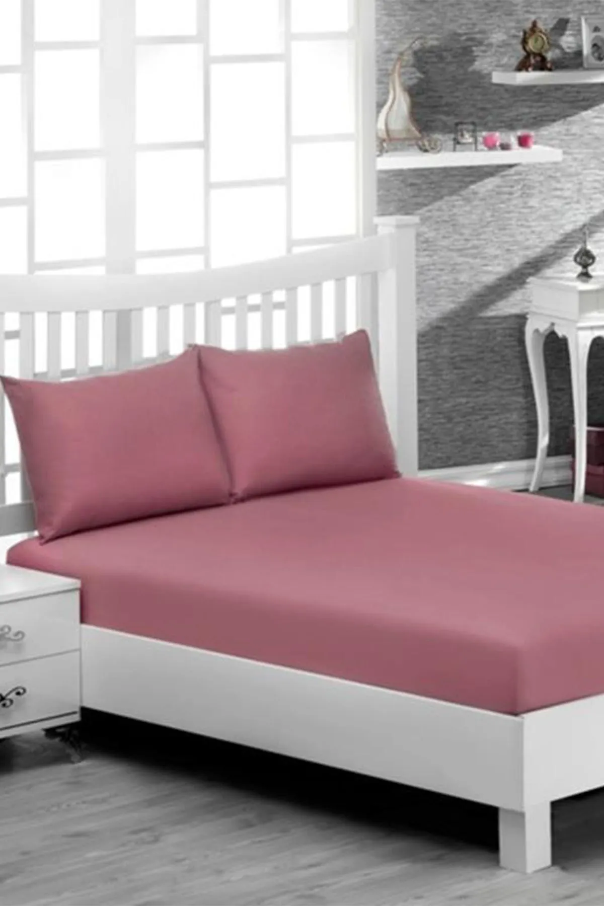 Çeyiz Diyarı  Perla Spannbettlaken-Set für Doppelbett – Pflaume