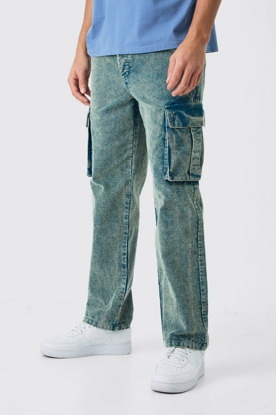 Lockere Cord-Cargohose mit Acid-Waschung