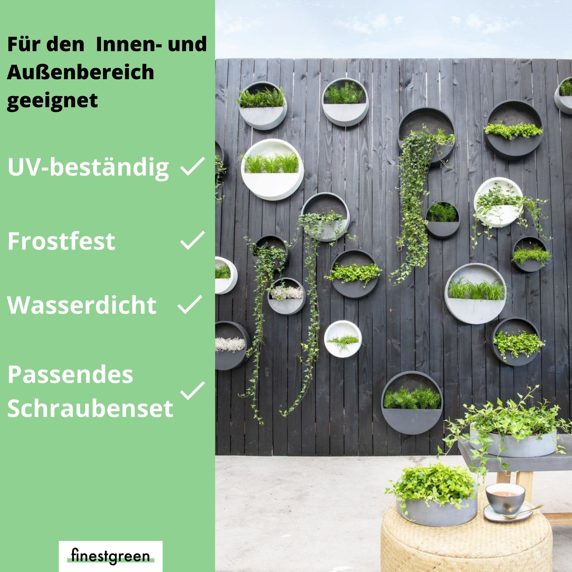 finestgreen Pflanzkübel Hanging Wally 3er Set Ø 30 (3 St., 3er-Set), aus Fiberstone, wasserdicht, frostfest und UV-beständig