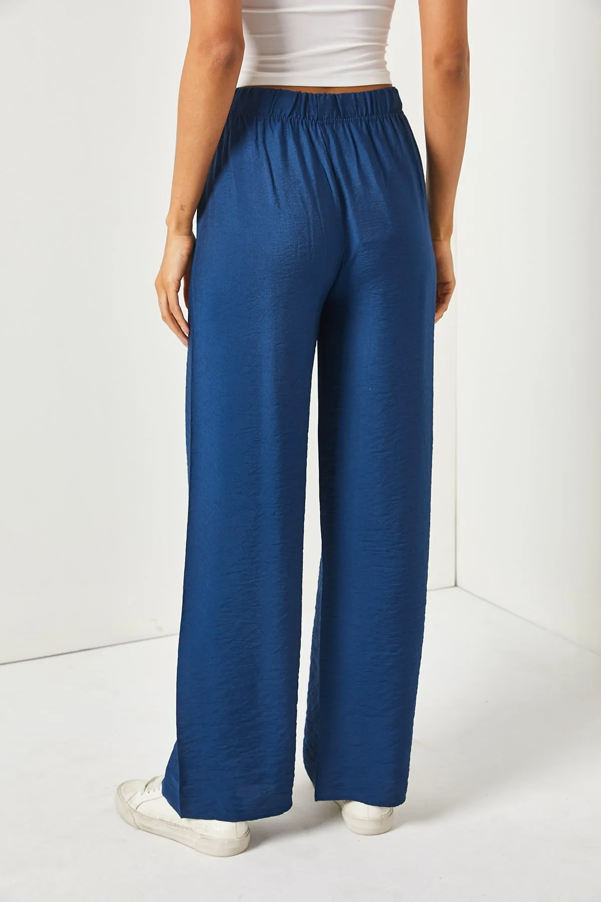 Olalook  Marineblaue Palazzo-Ayrobin-Hose mit Gürtel und elastischem Bund für Damen PNT-19000200