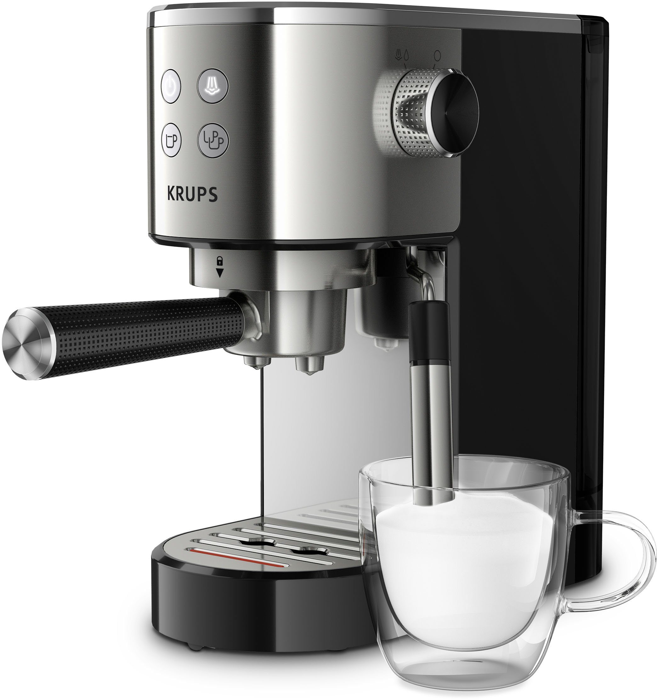 Krups Siebträgermaschine XP442C Virtuoso, integrierter Tassenwärmer, automatische Abschaltung, 2-Tassen Funktion