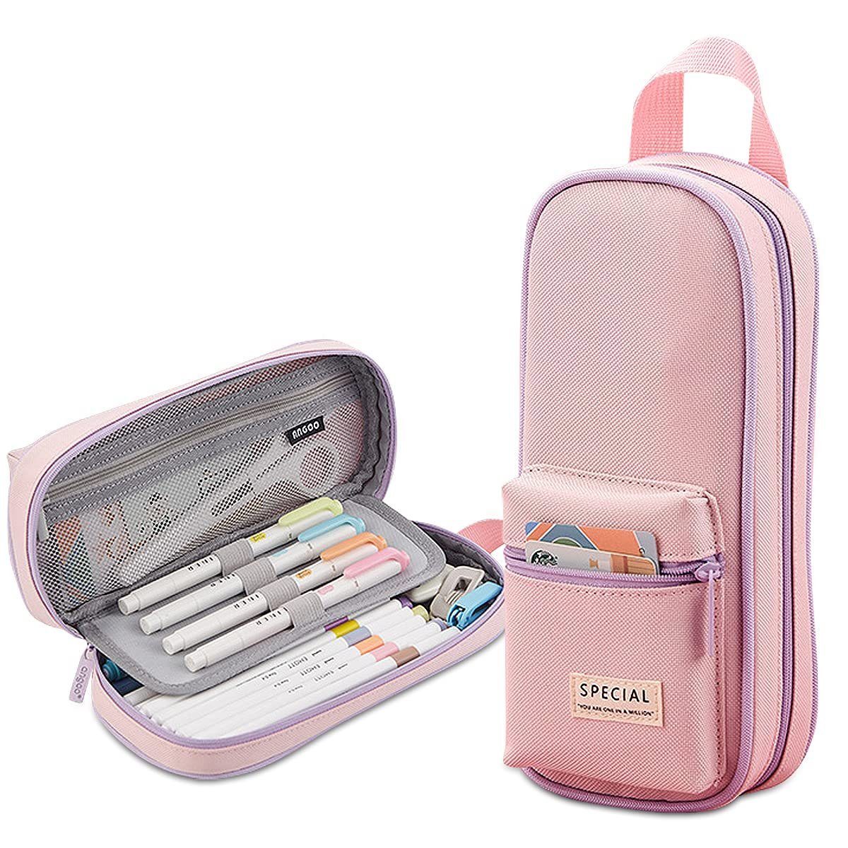 AMR HOME Federmäppchen Federmappe Jungen mit großem Fassungsvermögen 3 Fach Federtaschen, Schreibwaren, Stifttasche, Rosa