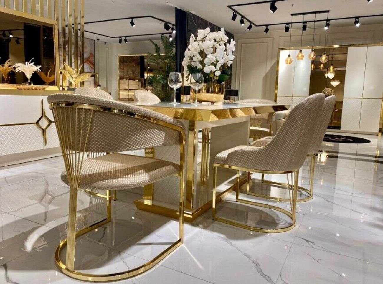 JVmoebel Esszimmer-Set Esszimmer Set Ess Gruppe Holz 7tlg Komplett Set Esstisch + 6 Stühle, (7-St)