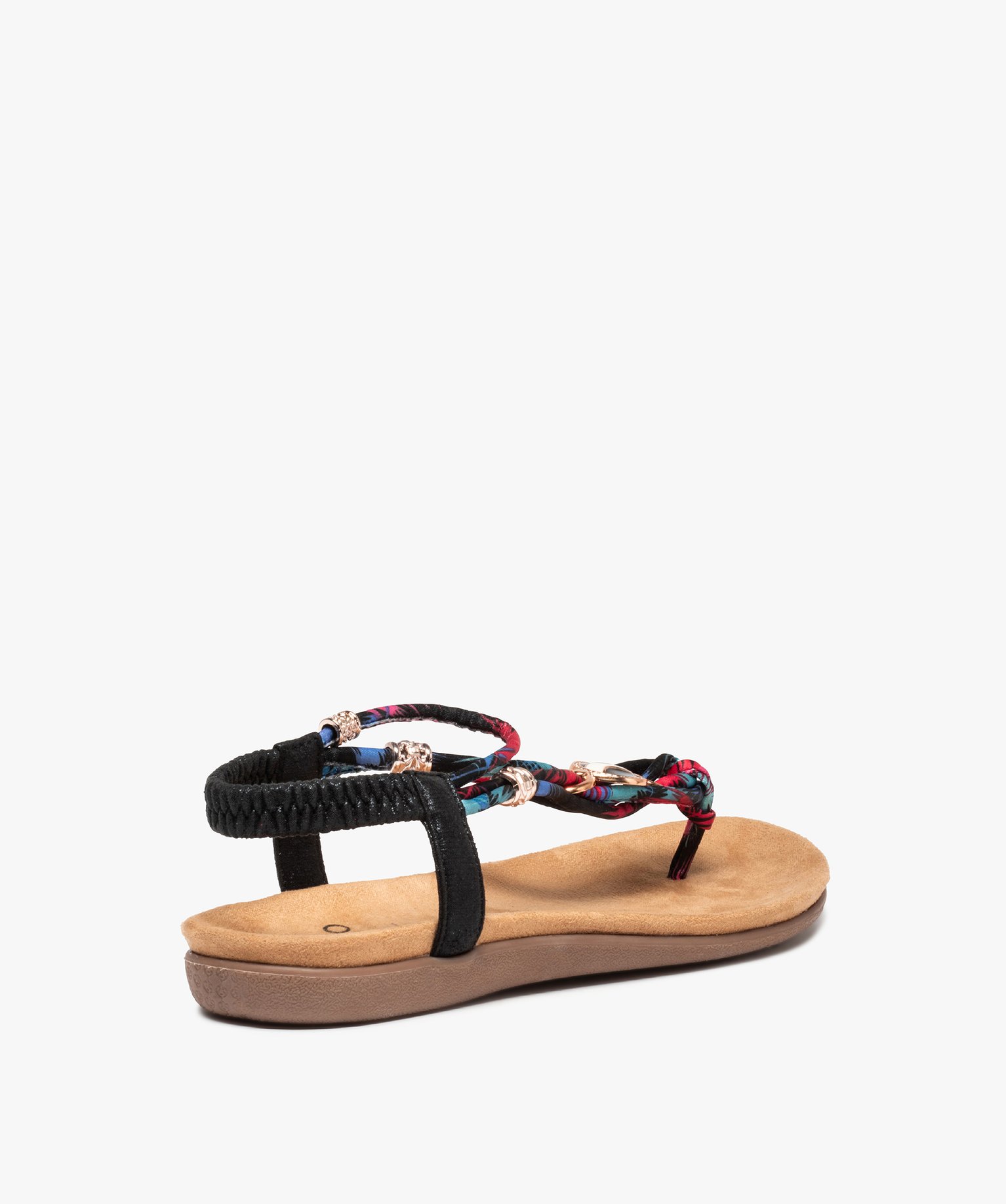 Sandales femme à entre-doigts et fines brides foulard noir | GEMO