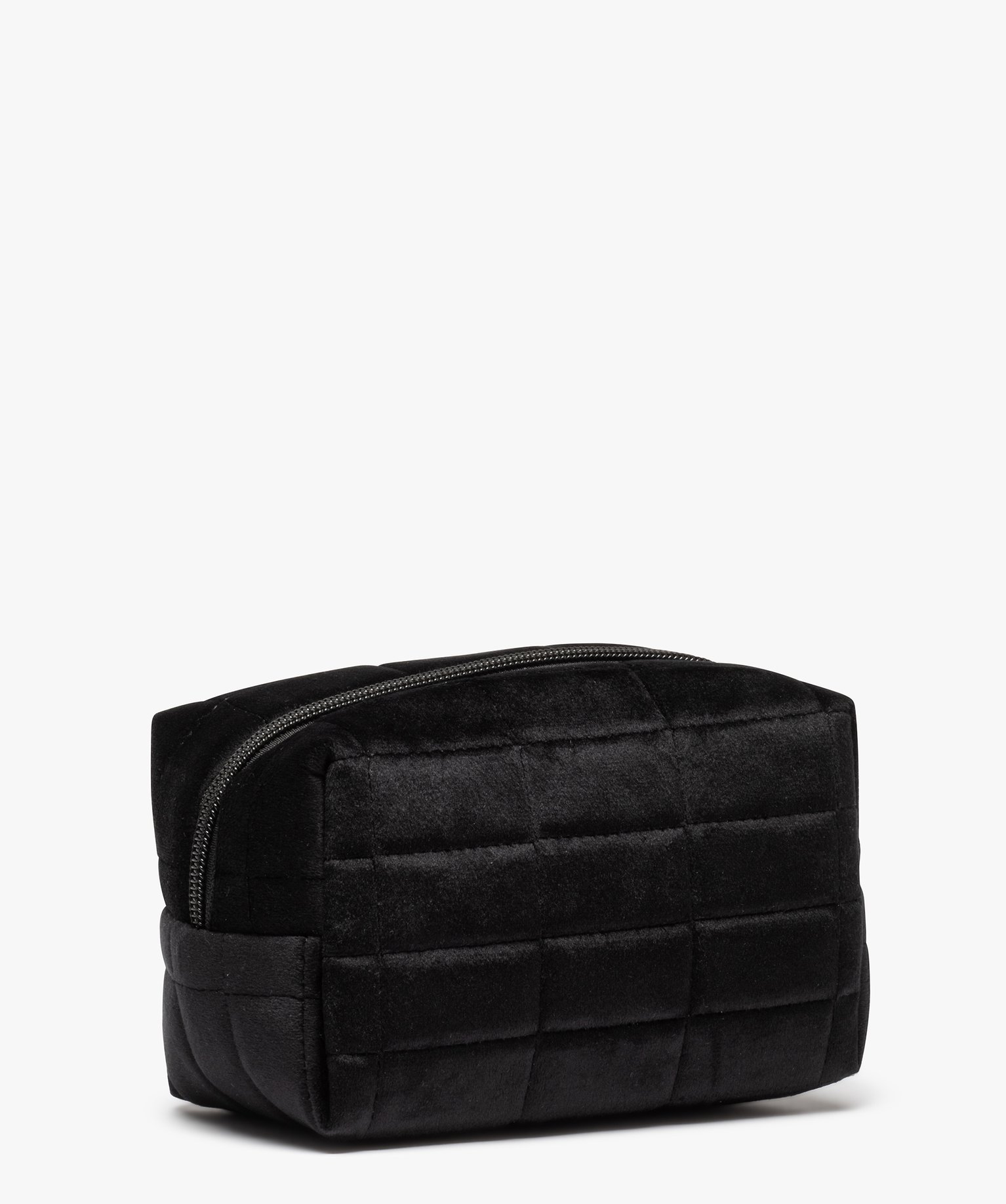 Trousse à maquillage femme en velours matelassé noir | GEMO