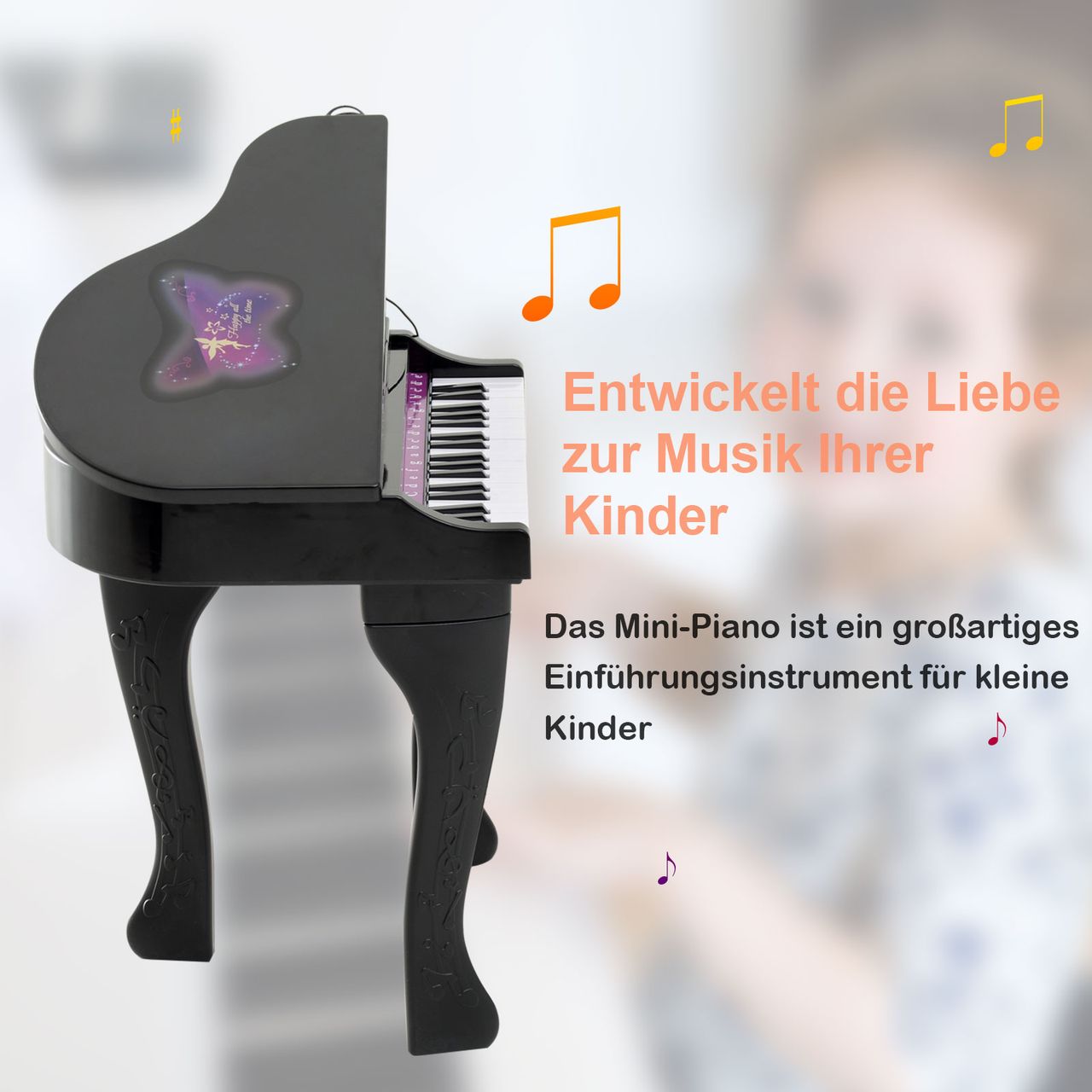 HOMCOM Kinder Klavier Mini-Klavier Piano Keyboard Musikinstrument MP3 mit Hocker