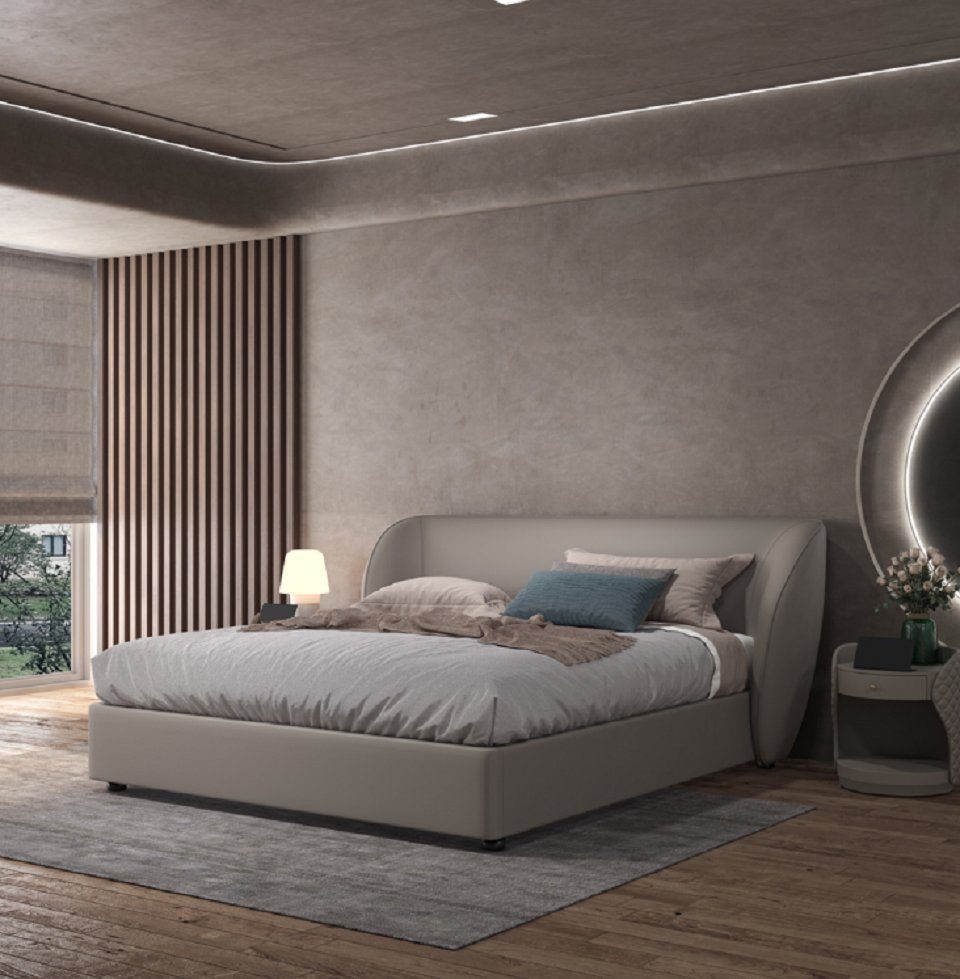 JVmoebel Bett Graues Designer Schlafzimmer Doppelbett Holz Moderner (1-tlg., Nur Bett), Made in Europa