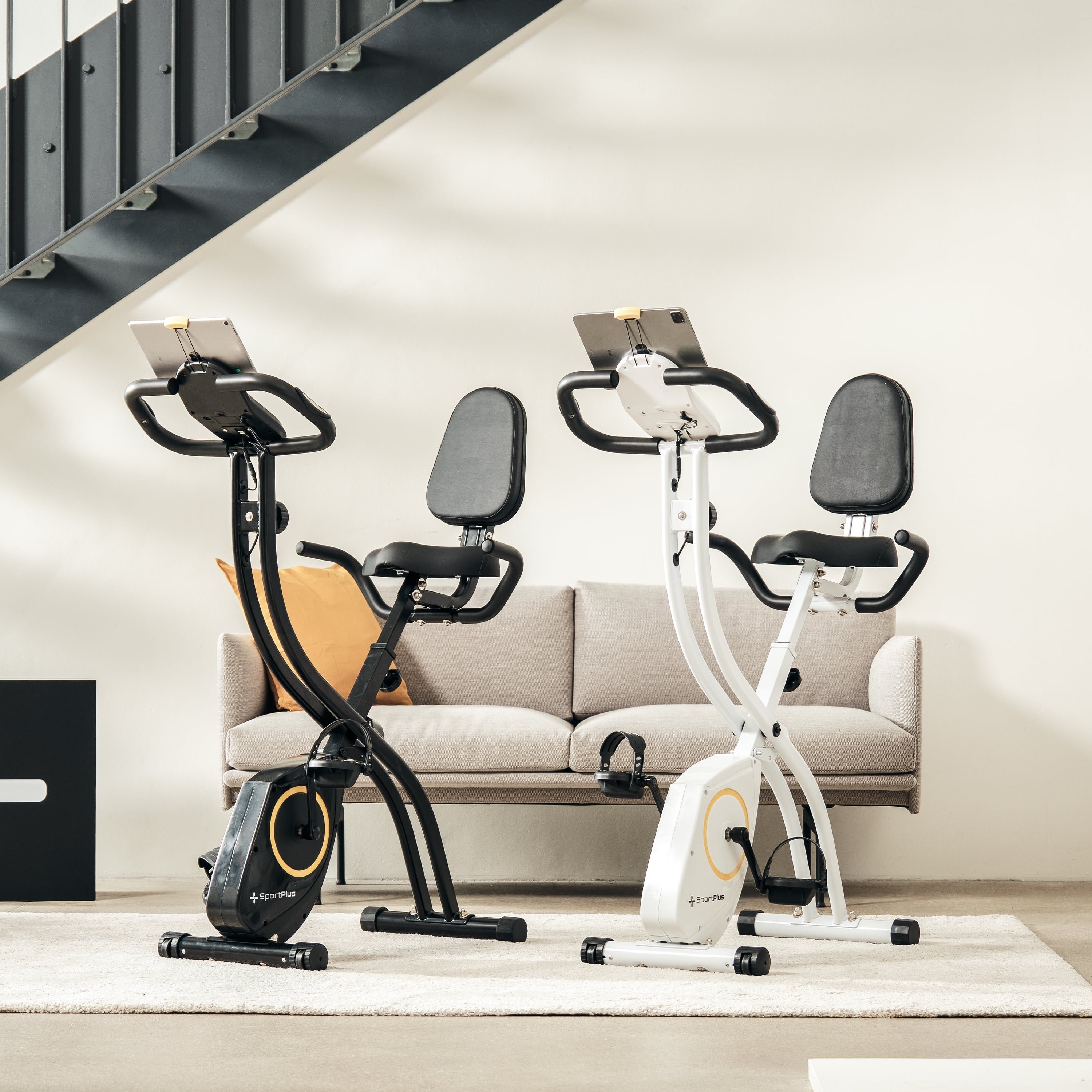 SportPlus Heimtrainer SP-HT-1300-W-iE, Heimtrainer, X-Bike, klappbar für Zuhause, Rückenlehne, 8 Stufen