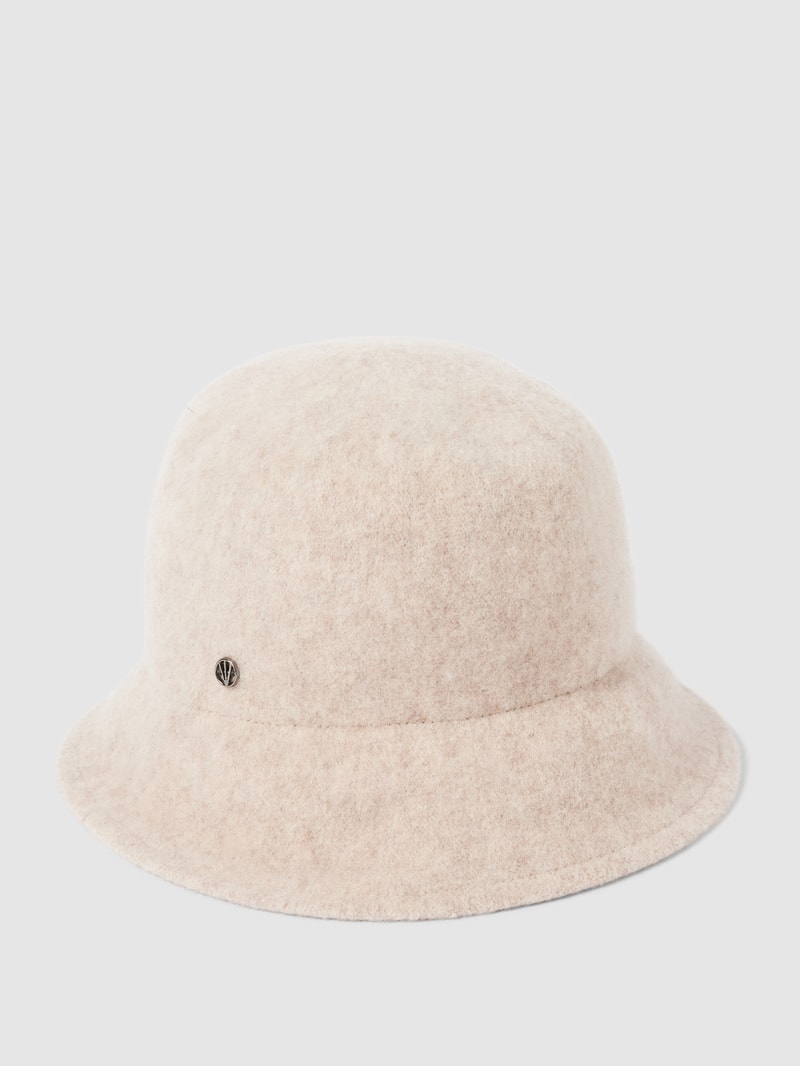 Hut aus Woll-Mix mit breiter Krempe und Label-Detail in beige