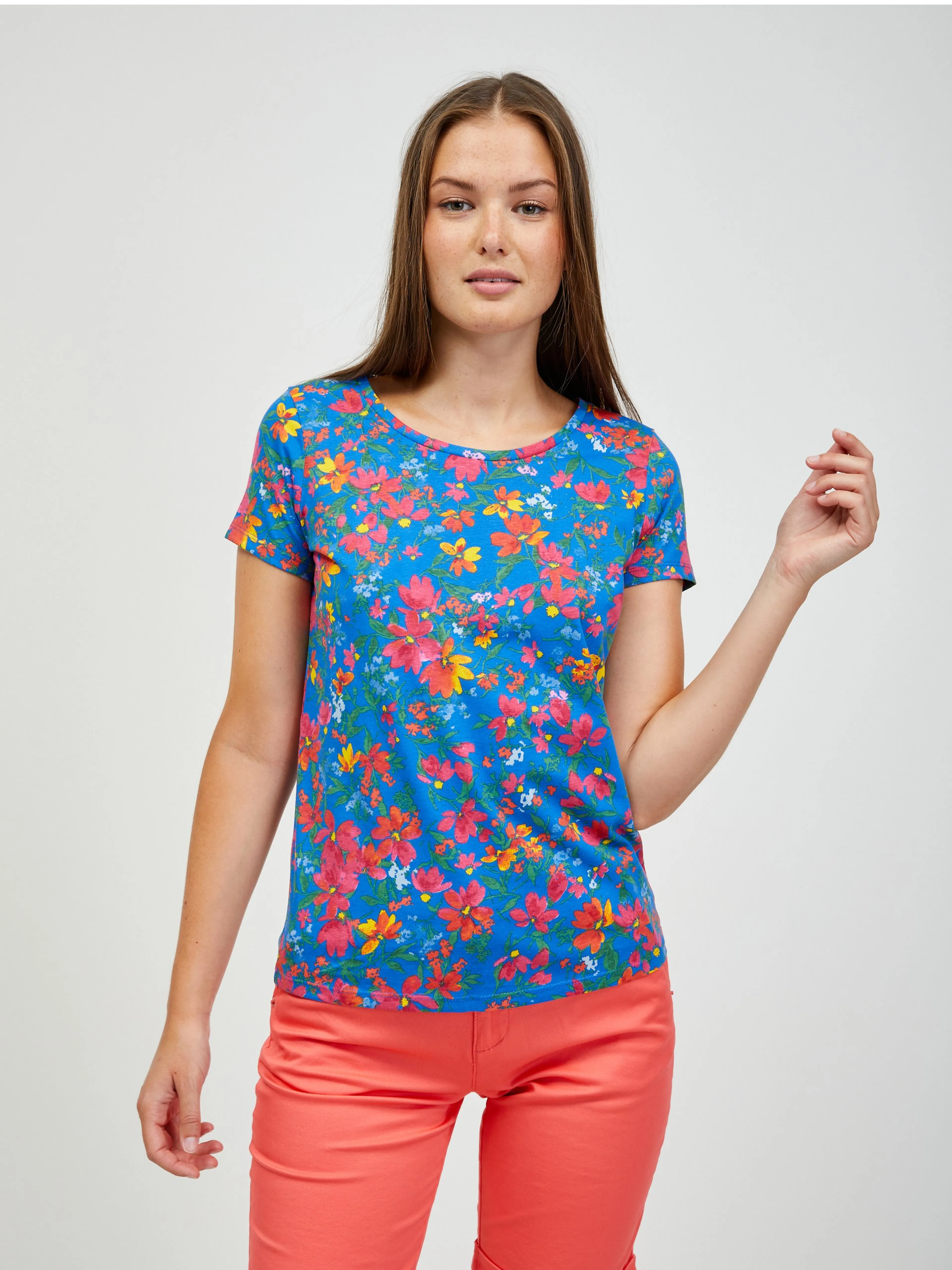 Rot-blaues T-Shirt mit Blumenmuster ORSAY