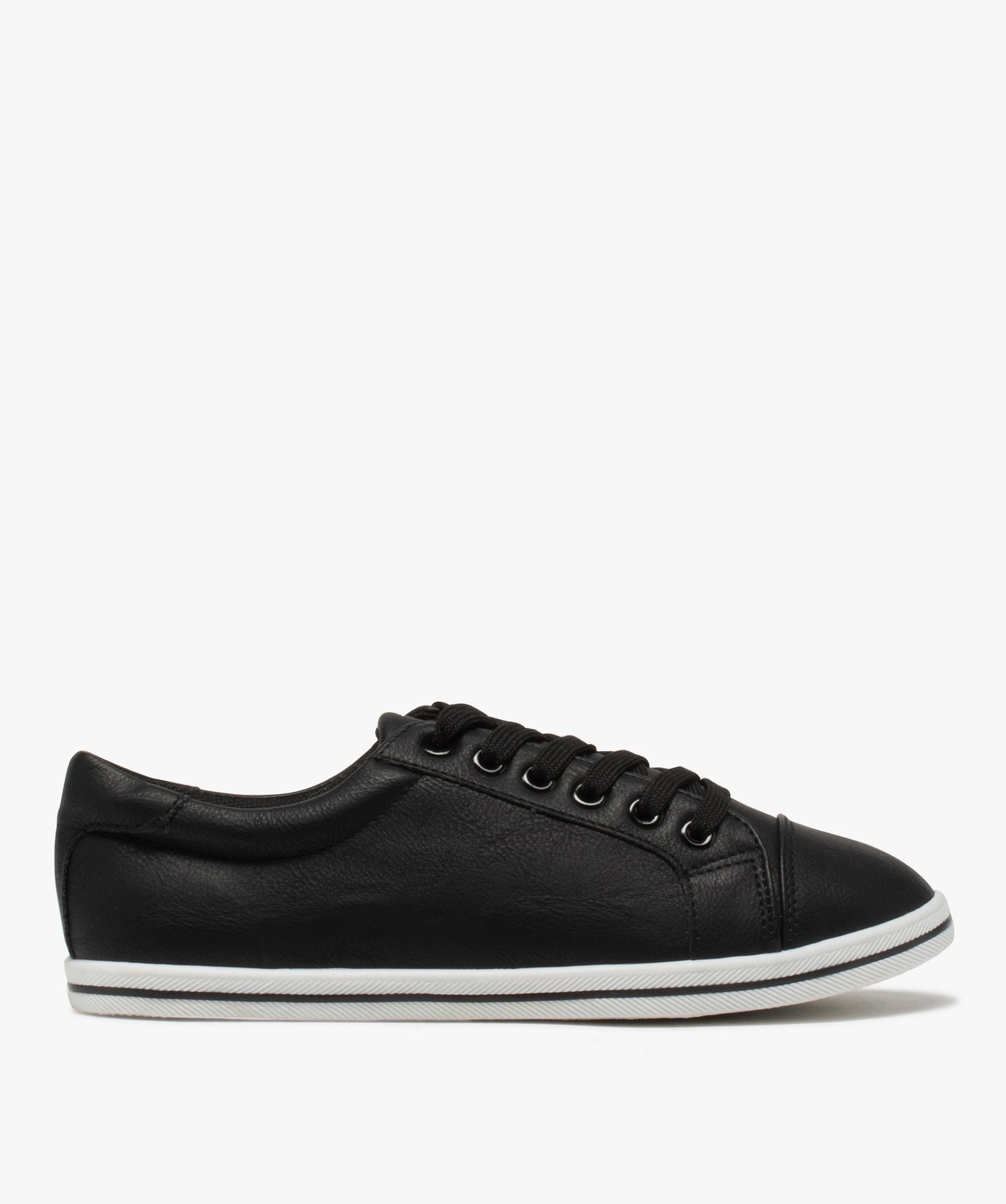 Baskets femme unies à semelle fine et fermeture lacets noir | GEMO
