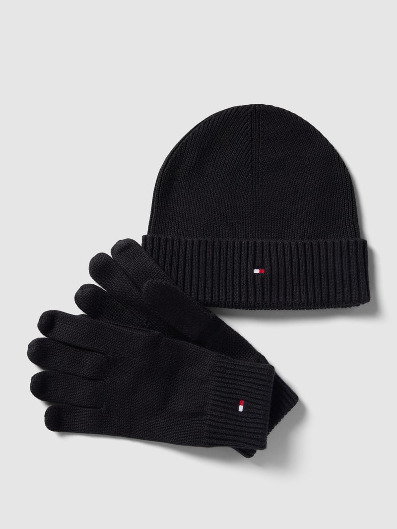 Beanie und Handschuhe im Set mit Kaschmir-Anteil in schwarz