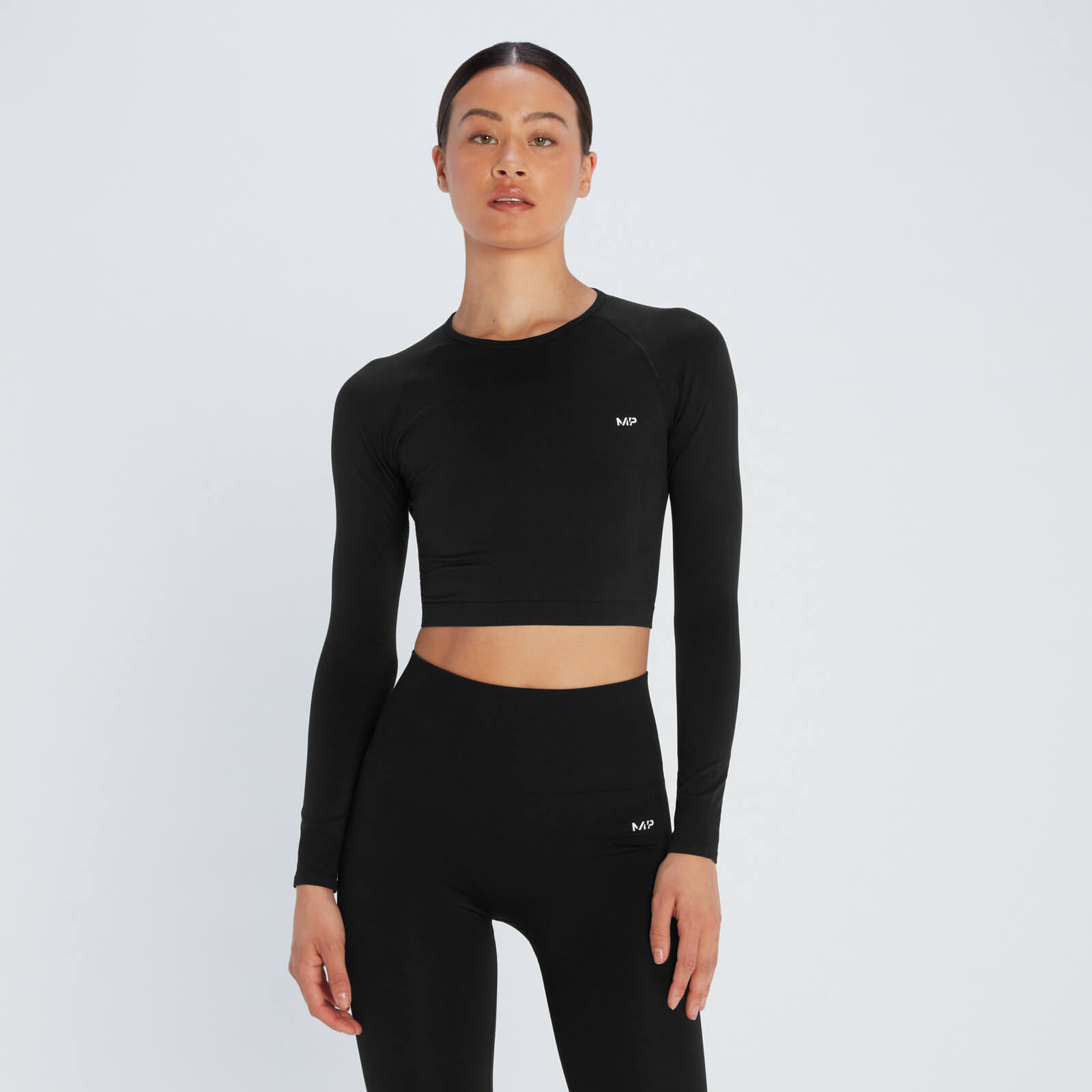 Crop top sans coutures à manches longues MP Shape Seamless pour femmes – Noir