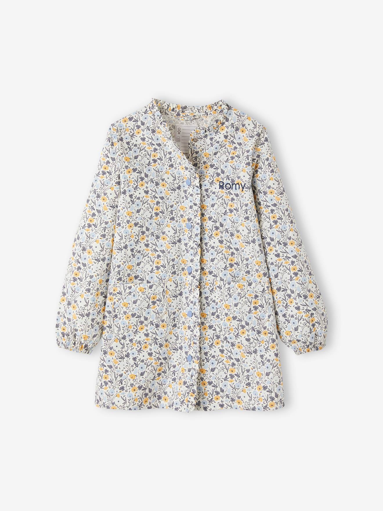 Tablier à fleurs personnalisable fille bleu