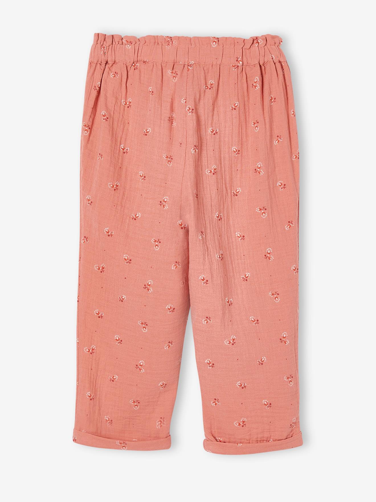 Vertbaudet Mädchen 3/4-Hose mit Blumenprint, Musselin - pfirsich
