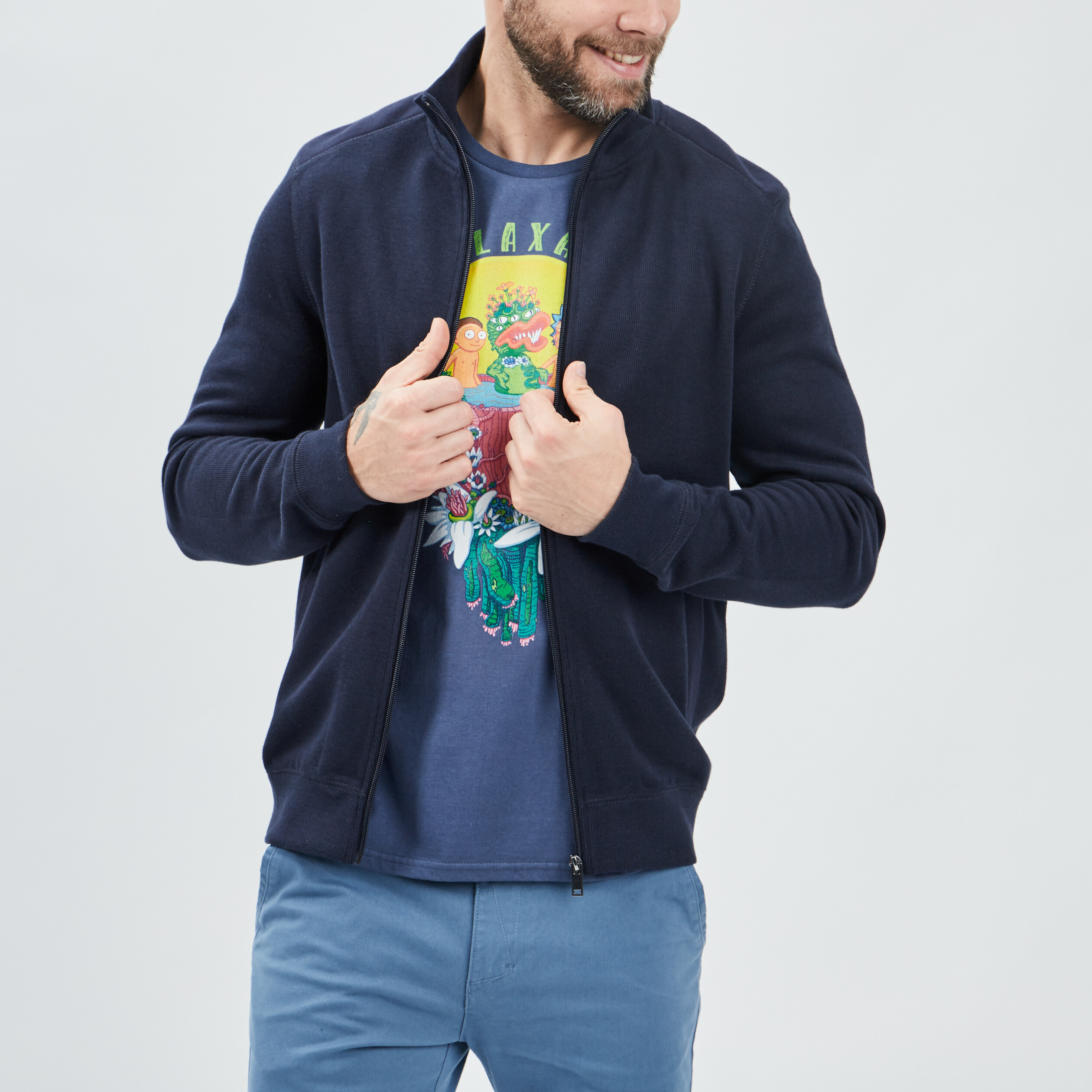 Gilet zippé avec col montant bleu marine homme | La Halle