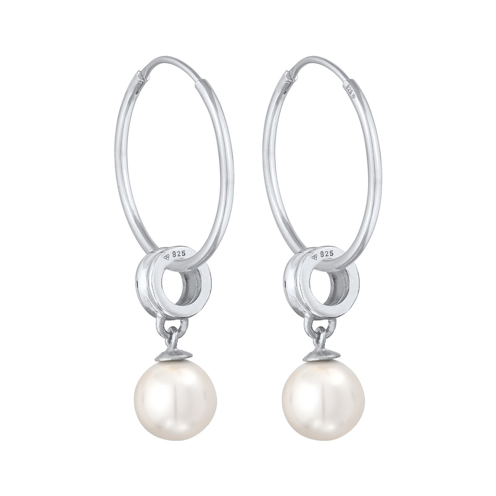 Nenalina Nenalina Boucles d'Oreilles Créoles Femme Classique Ronde avec Perle Synthétique  Boucles d'oreilles