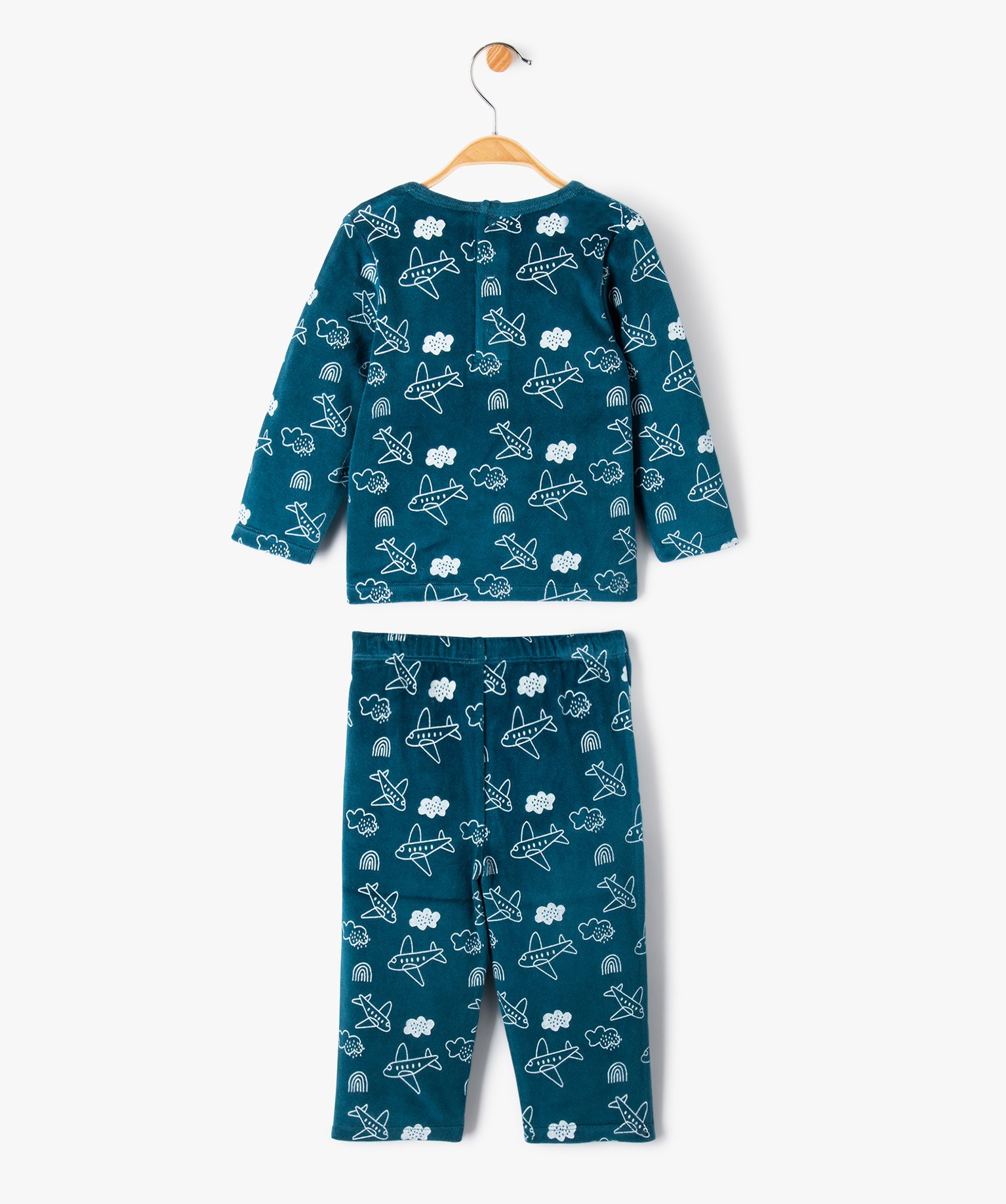 Pyjama en velours imprimé avion bébé bleu | GEMO