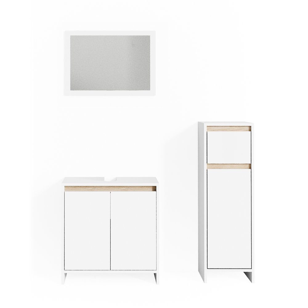 Vicco Badmöbel-Set Badezimmerset EMMA Weiß / Sonoma Set 2, (3-er Set, 3-St., 3-er Set)