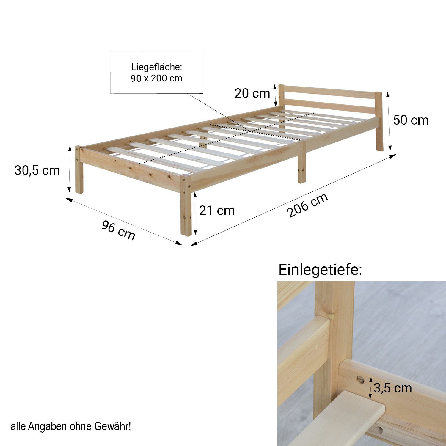 Homestyle4u Holzbett Doppelbett Einzelbett mehrere Größen Bettgestelll Kinderbett natur