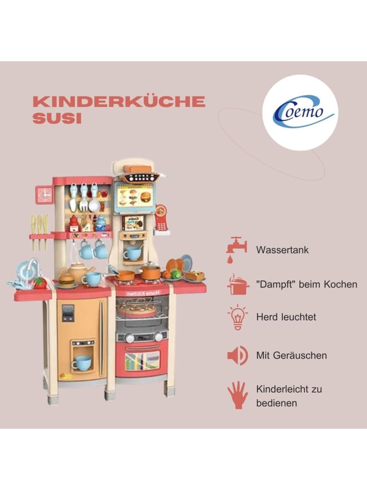 Coemo Kinderküche Susi Spielküche mit extra viel Zubehör - ab 3 Jahren in Rot günstig kaufen onesize