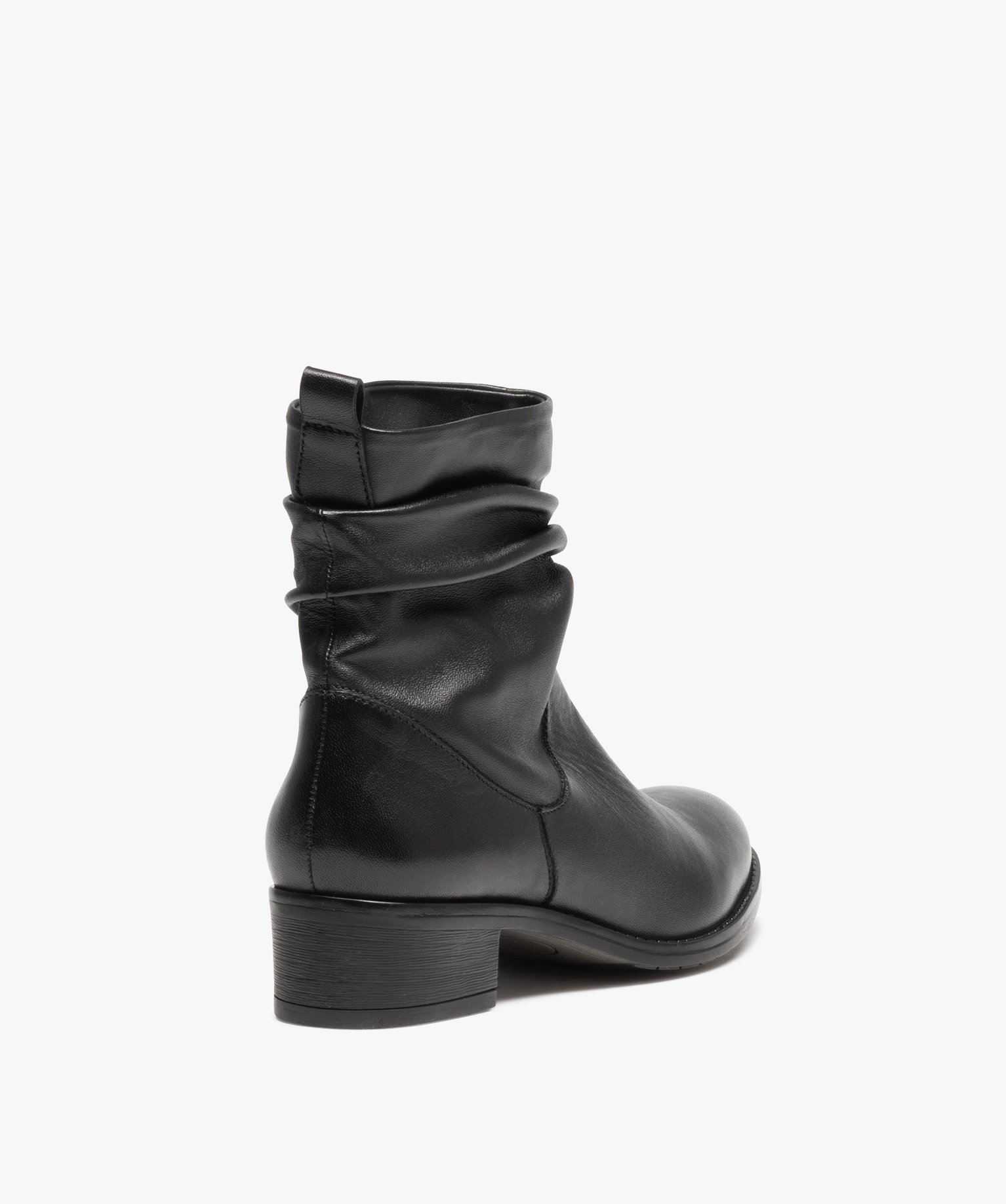 Boots femme dessus en cuir uni plissé noir | GEMO