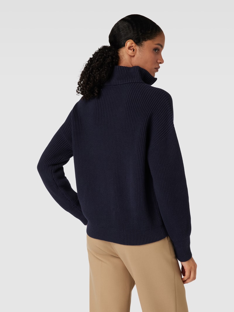 Strickpullover mit Troyer-Kragen in marineblau