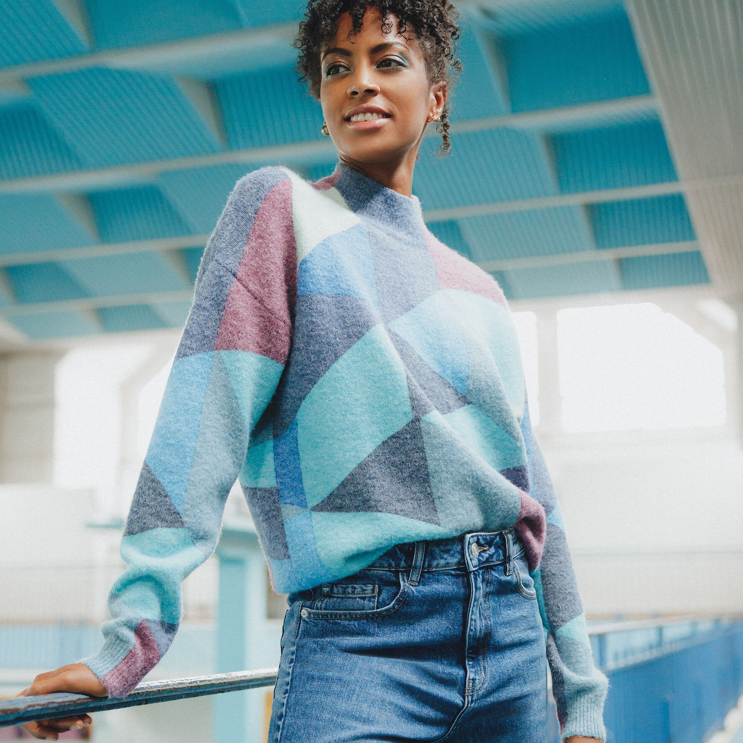 Pull col montant bleu femme | Cache Cache