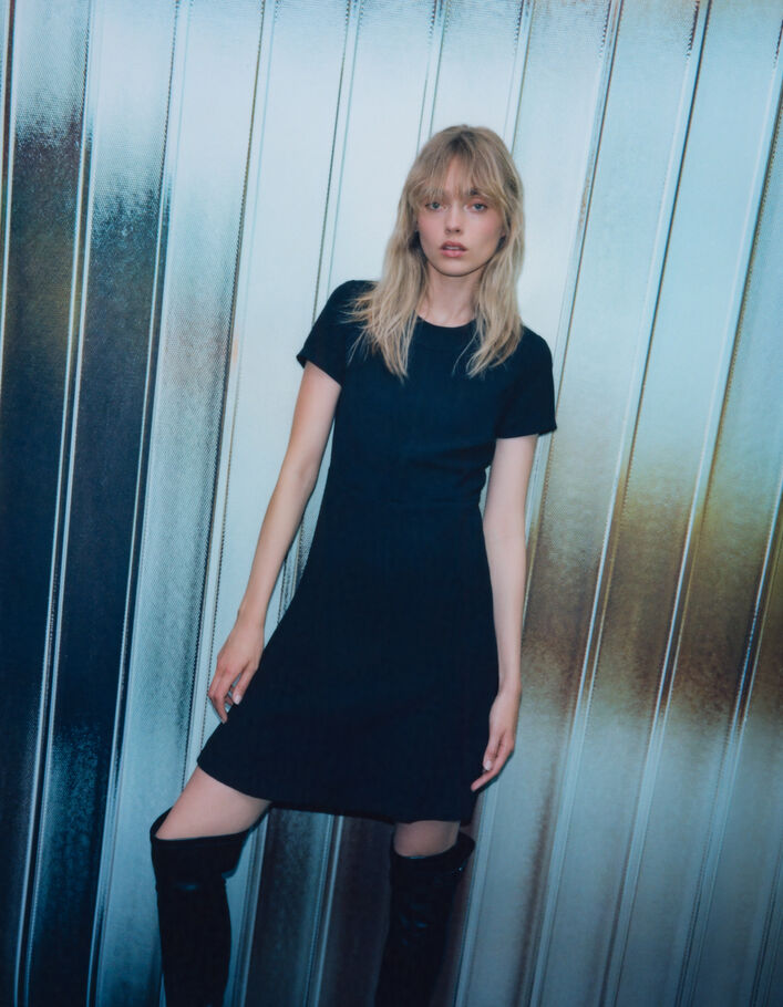 Robe noire recyclée surpiqûres ton sur ton Femme