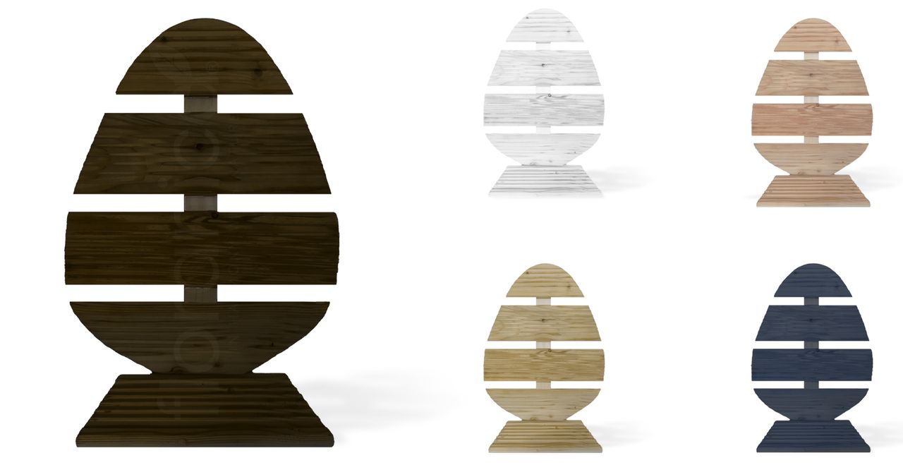 Pemicont Floranica Holz Osterei Osterdeko Lärchenholz Höhe 43cm Breite 31cm Braun Osterdekoration modernes Design Kunsthandwerk osterdeko osterhasen tischdeko