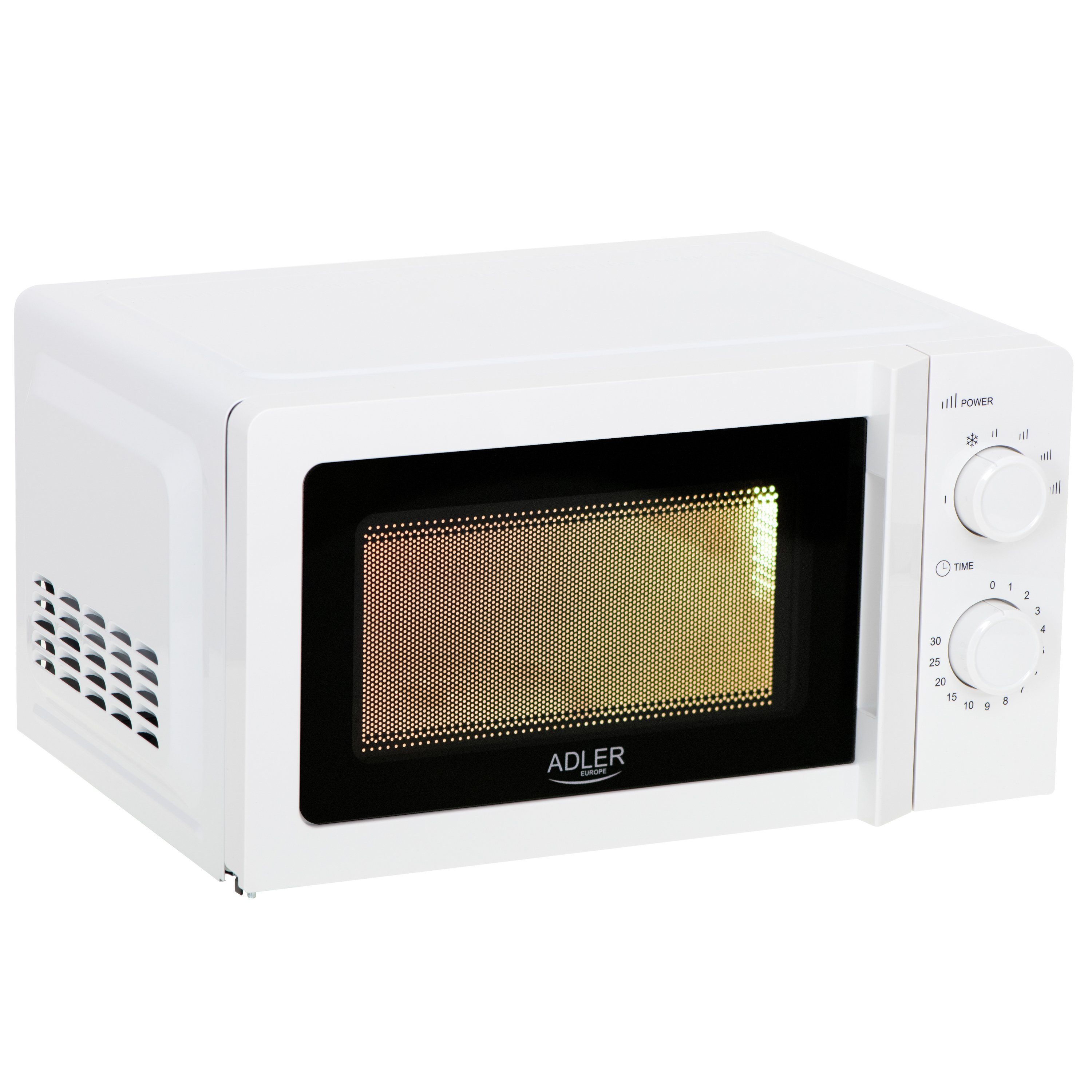JUNG Mikrowelle ADLER AD6205 Mikrowelle Klein, 20 L, Kompakte Mini Mikrowellengerät, Mikrowelle, 30 Min Timer, Auftaufunktion, 700W, 5 Stufen Platzsparend Mechanisch´