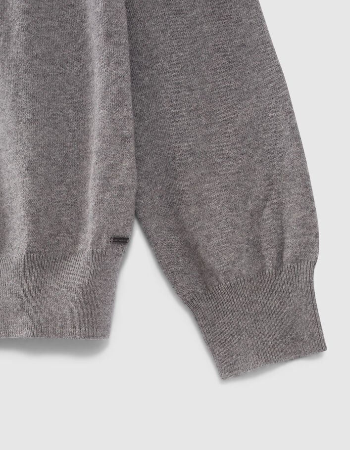 Cardigan gris tricot jacquard message devant dos Femme
