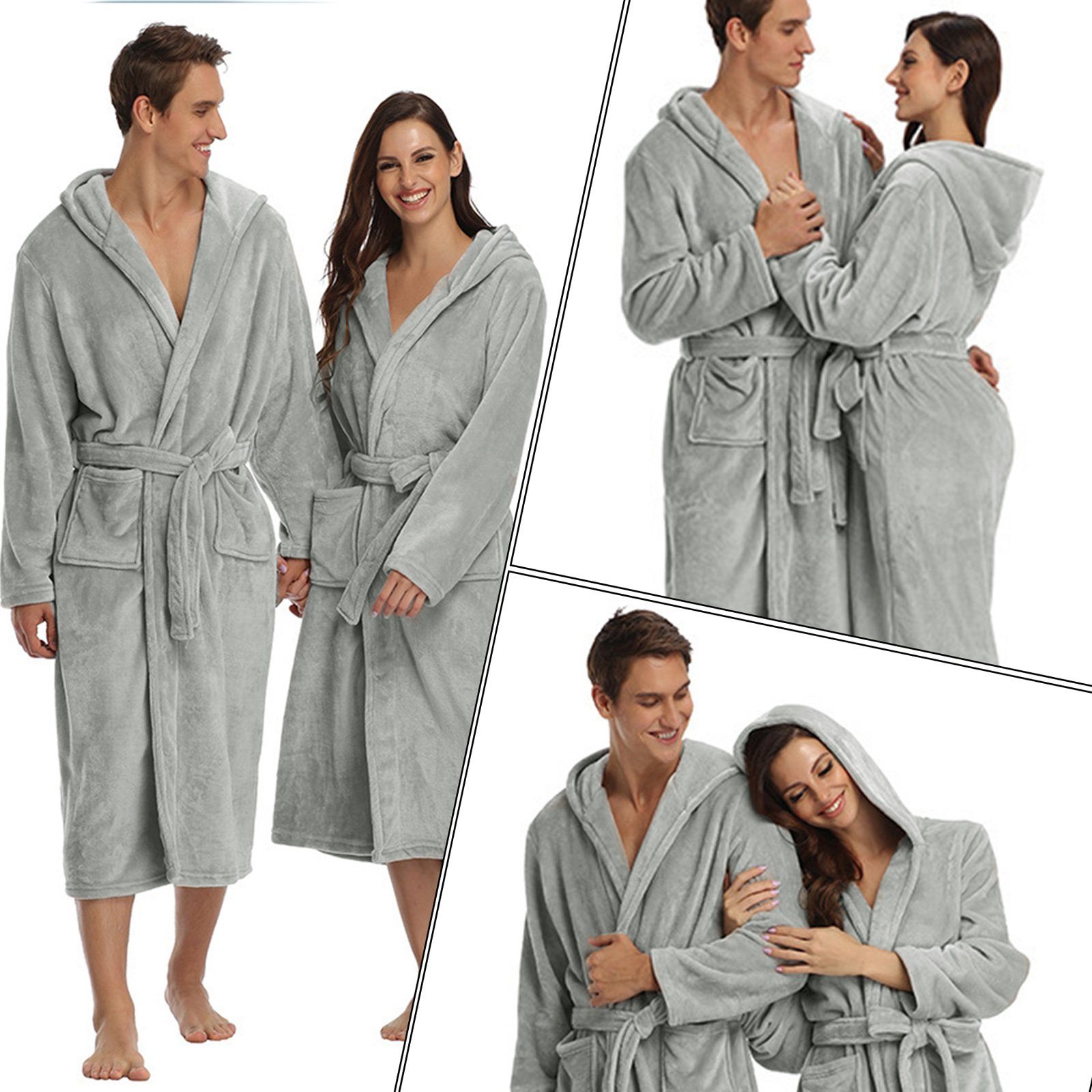 CALIYO Bademantel Bademantel Damen Flauschig, Morgenmantel Damen, Kuschelige Bademäntel, Kapuze, Gürtel, weicher langer Bademantel, dicke Bademäntel für Damen, Hausmantel