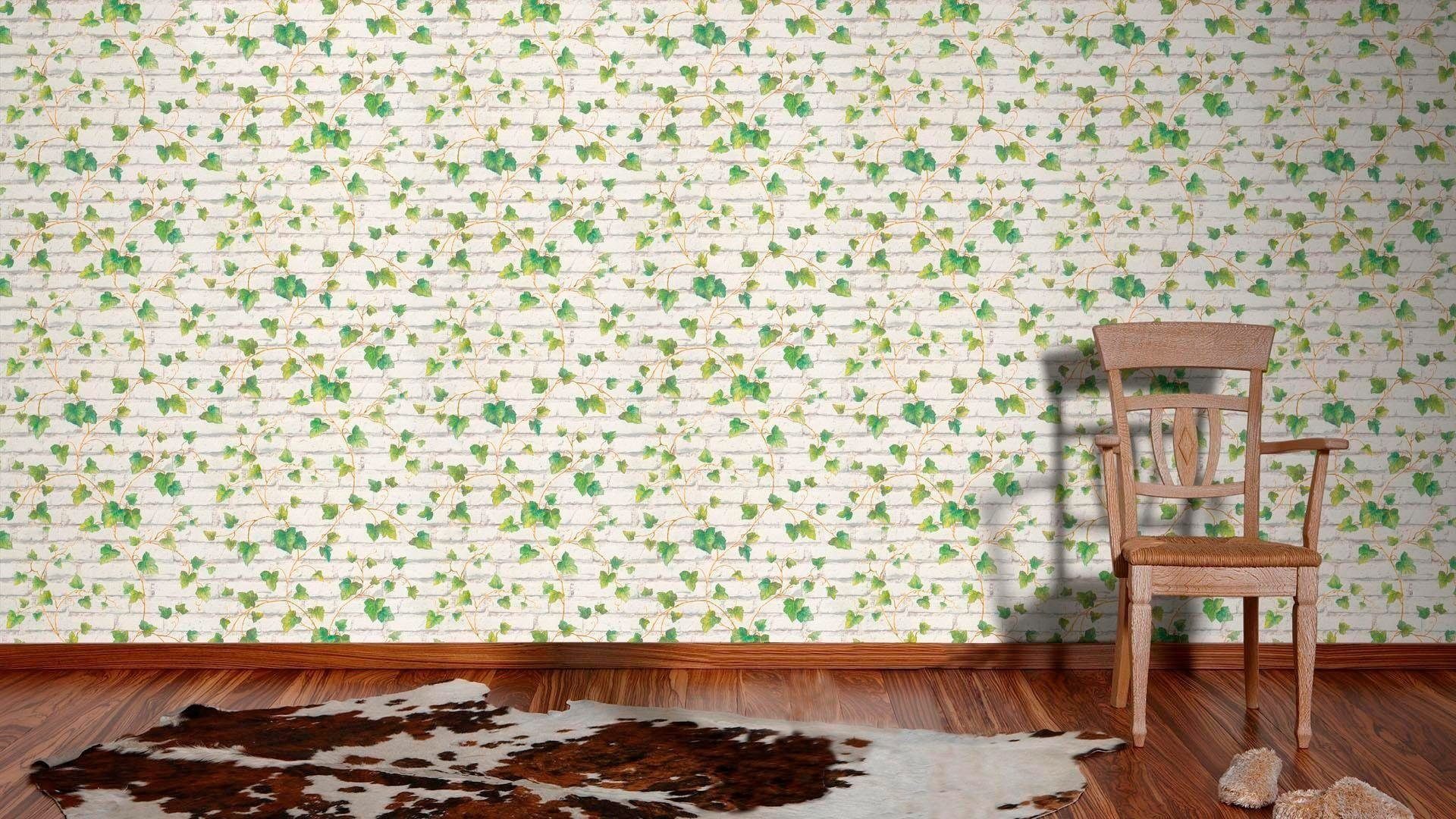 living walls Vliestapete Best of Wood`n Stone 2nd Edition, Steinoptik, Blumentapete Tapete Stein Grün Weiß Braun