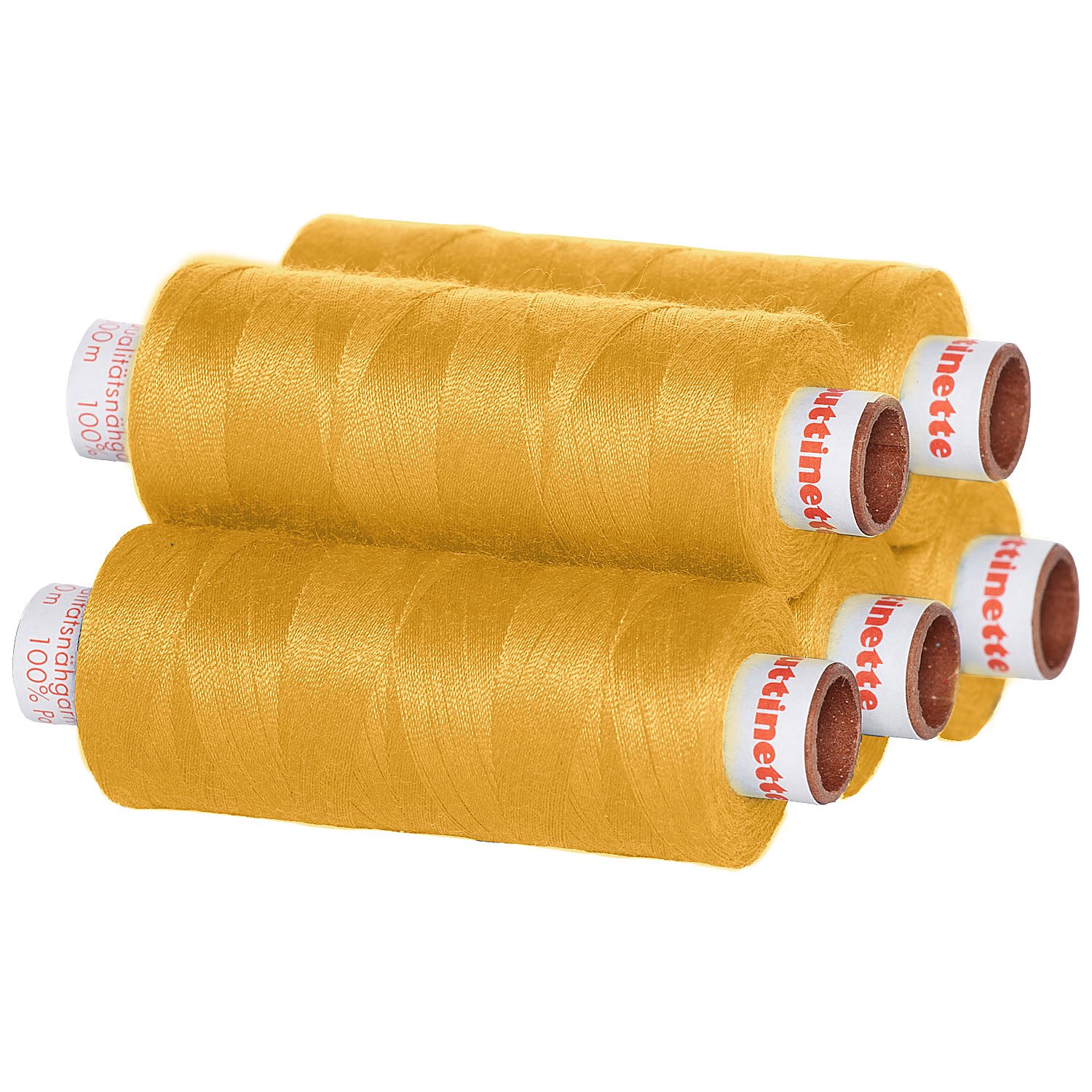 buttinette Universal-Nähgarn, Stärke: 100, 5er-Pack, dunkelgelb