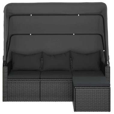 vidaXL Loungesofa 3-Sitzer-Gartensofa mit Dach und Fußhocker Schwarz Poly Rattan, 1 Teile