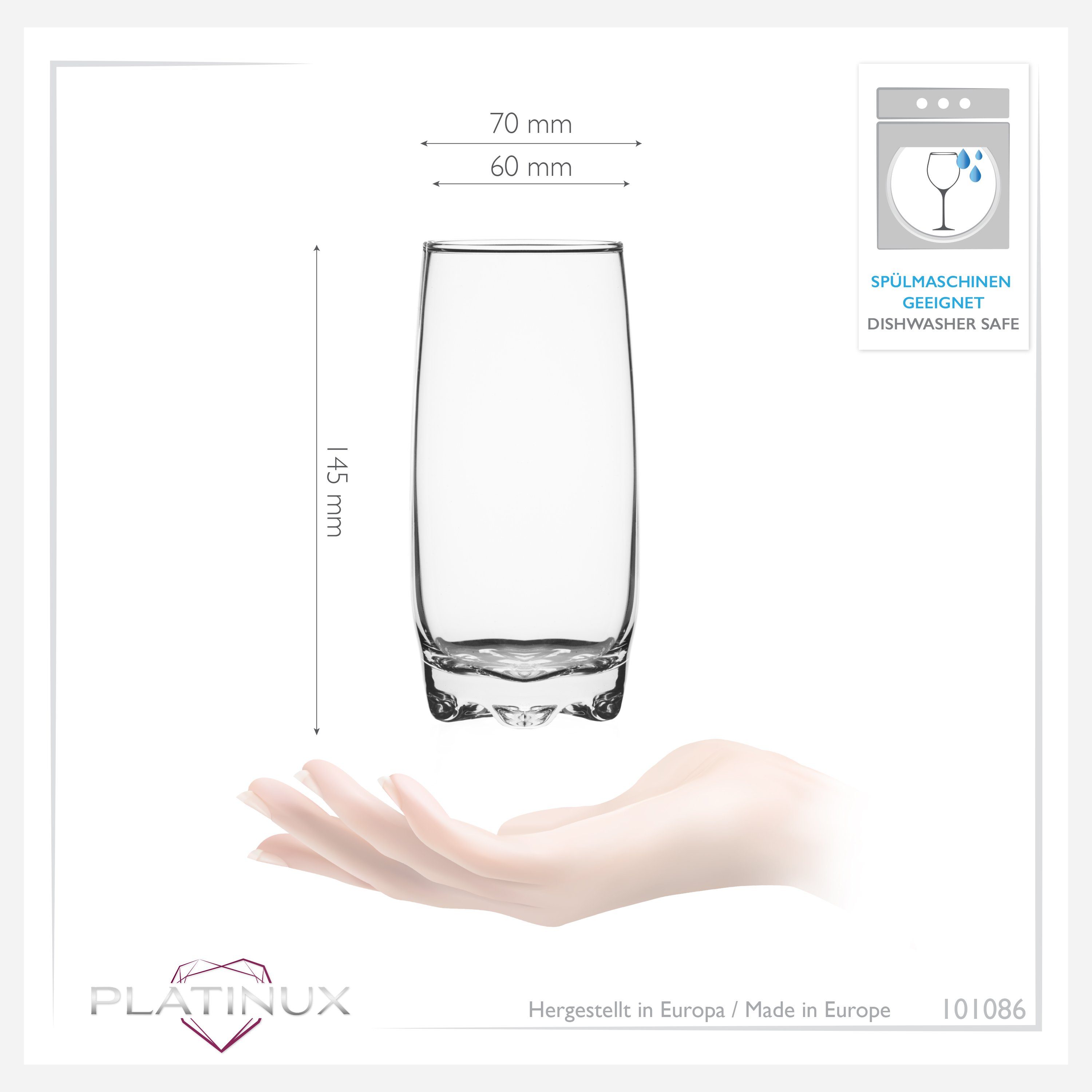 PLATINUX Glas Trinkgläser mit geformten Boden, Glas, Set 6 Teilig 350ml Wassergläser Saftgläser Frühstücksglas