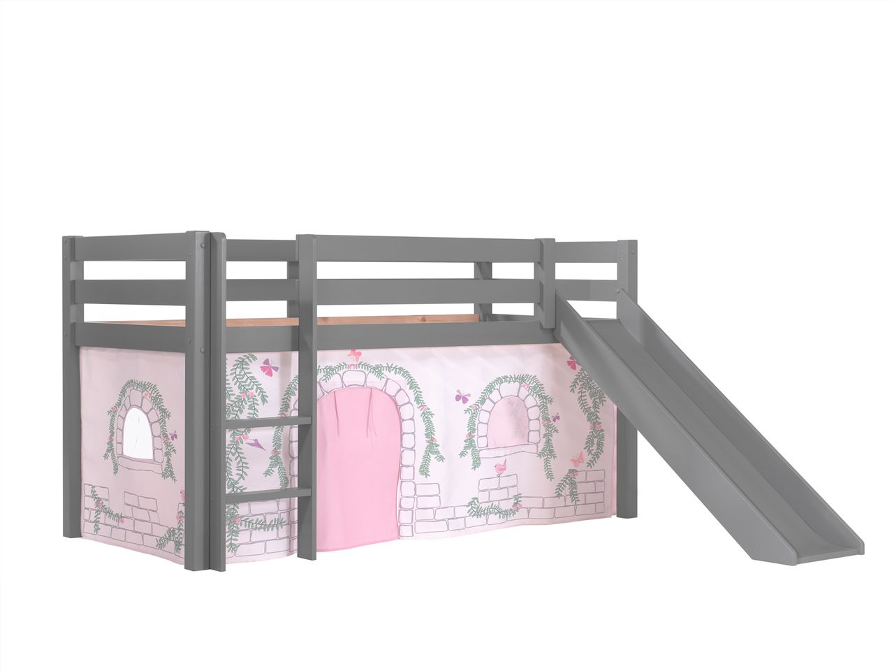 VIPACK Spielbett Pino inkl. Rutsche mit Textilset Vorhang 