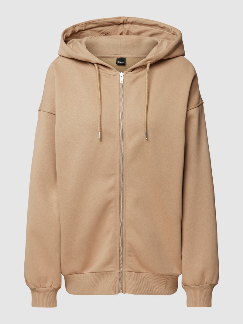 Oversized Sweatjacke mit Kapuze in sand