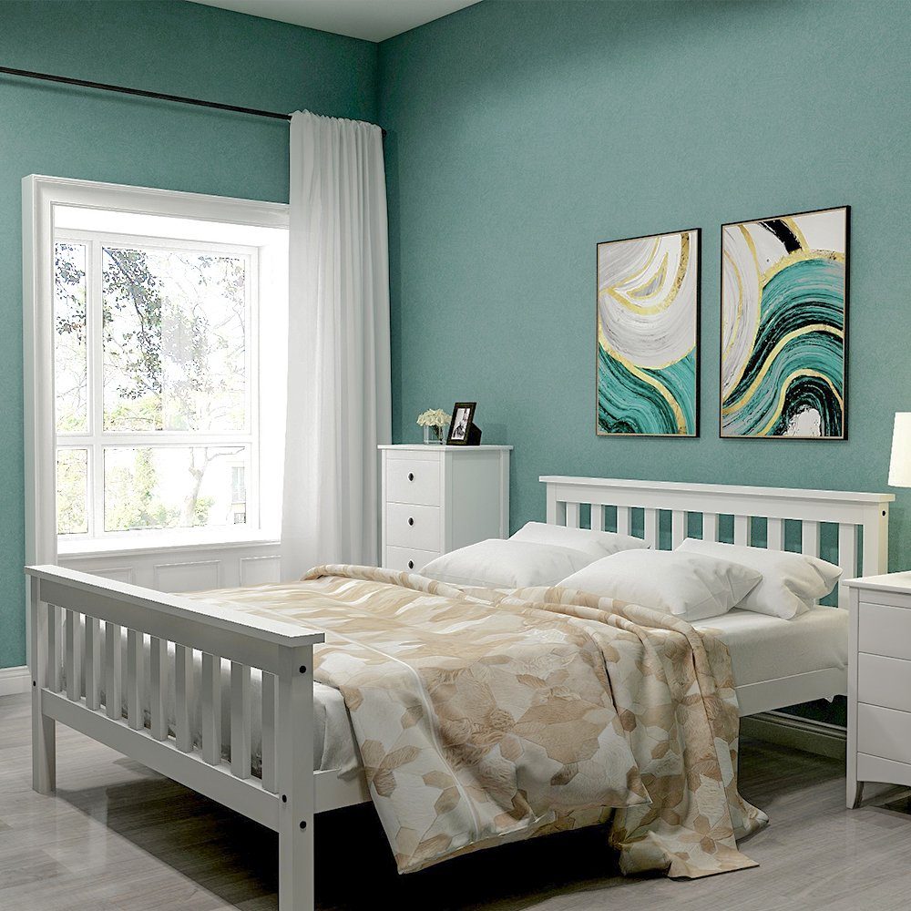 Merax Massivholzbett (Packung), Doppelbett 140x200 cm, Ehebett Bettgestell mit Lattenrost und Kopfteil
