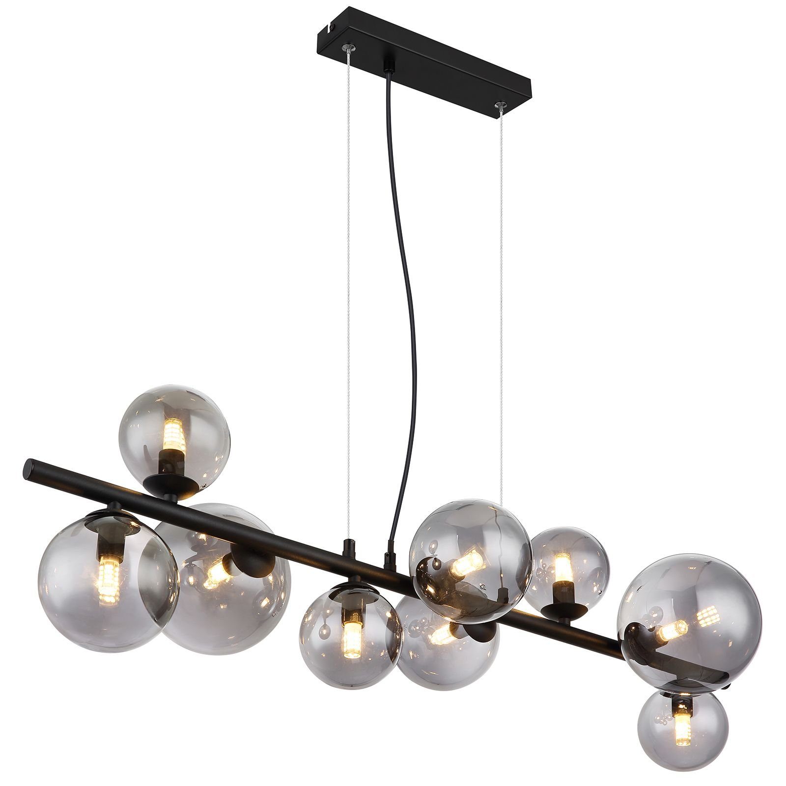 Globo Hängeleuchte GLOBO Hängeleuchte Esszimmer LED Hängelampe Rauchglas Pendelleuchte, Glas, Kugeln, 9 flammig, modern, LED wechselbar, Warmweiß, Wohnzimmer, Schlafzimmer, Pendellampe