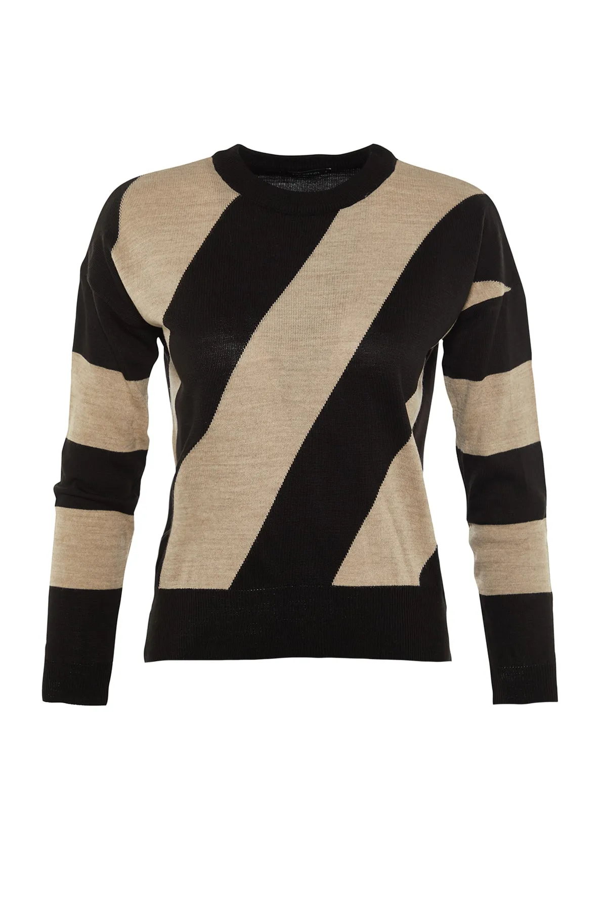 Trendyol Collection  Kamelfarbener Blockstrick-Strickpullover mit Rundhalsausschnitt TWOAW20KZ0909