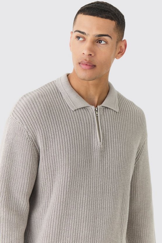 Strickpullover mit 1/4 Reißverschluss und Trichterkragen