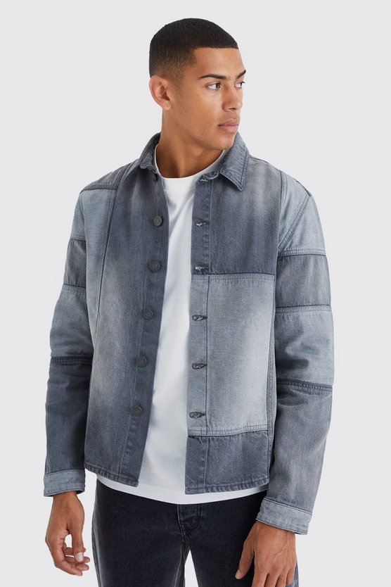 Patchwork Denim-Overshirt mit Acid-Waschung