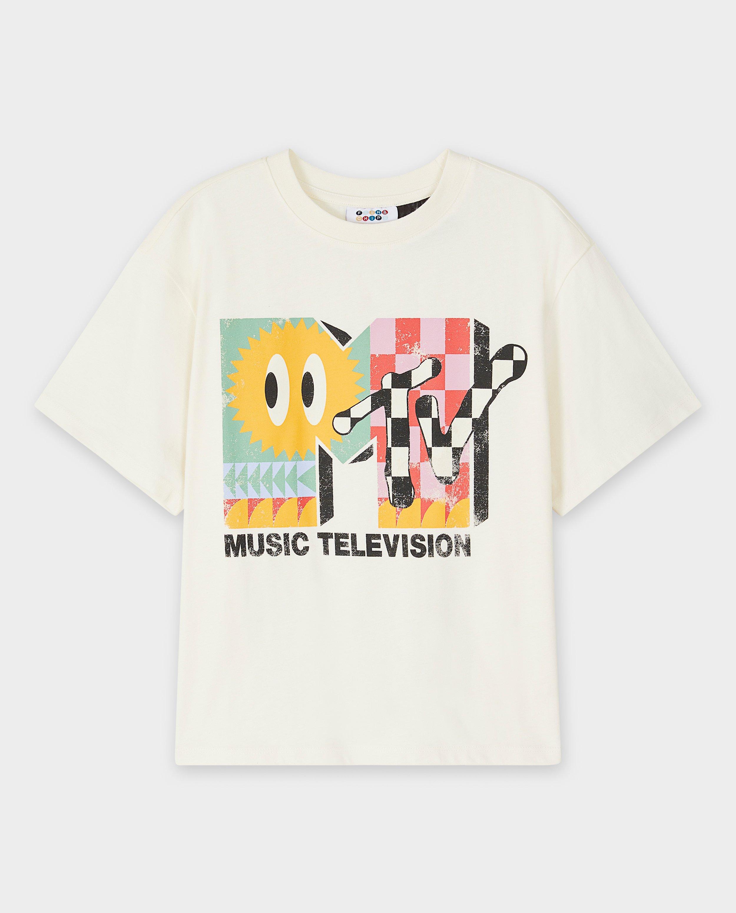 Tricou Fish & Chips cu imprimeu MTV alb