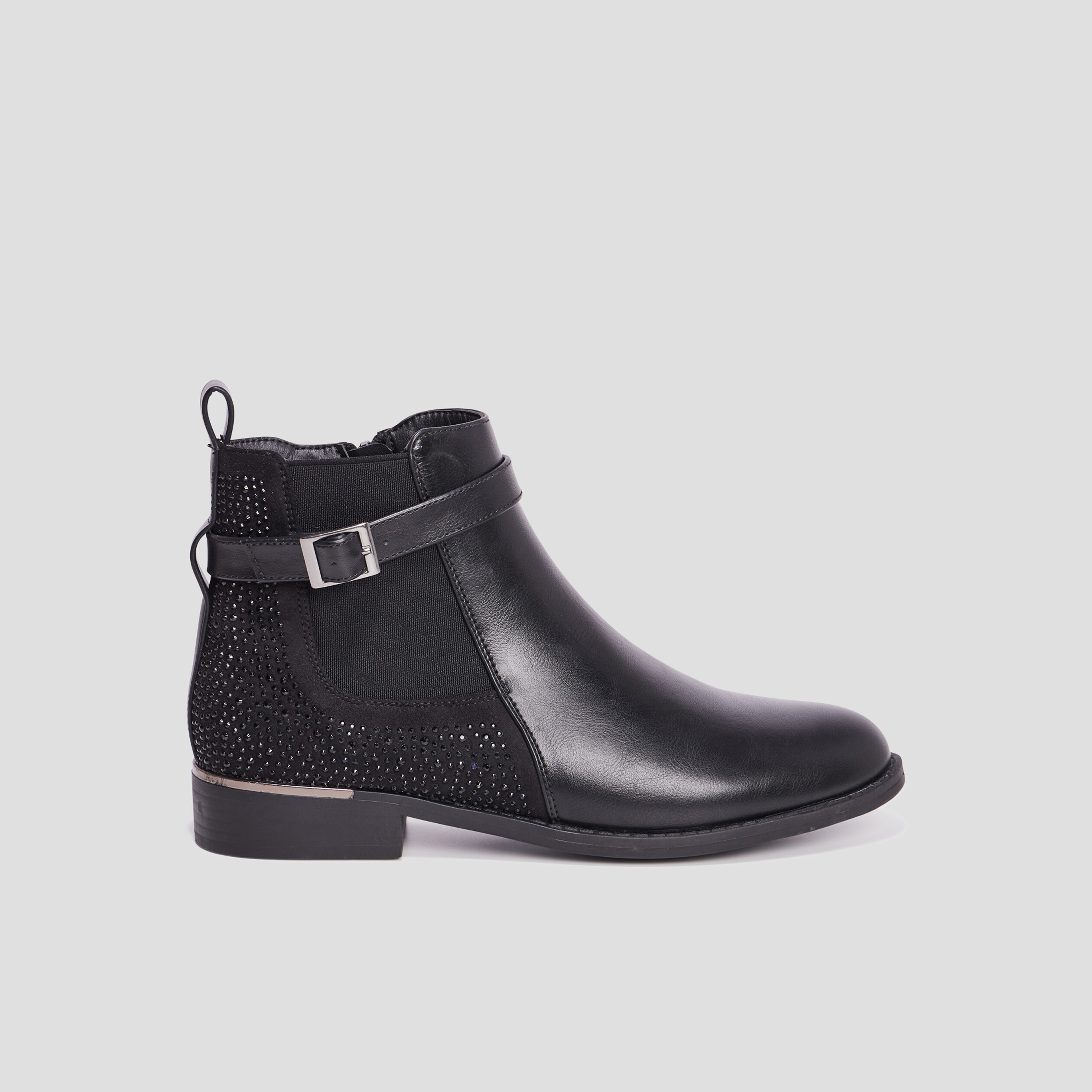 Bottines plates avec strass et boucles noir femme | La Halle