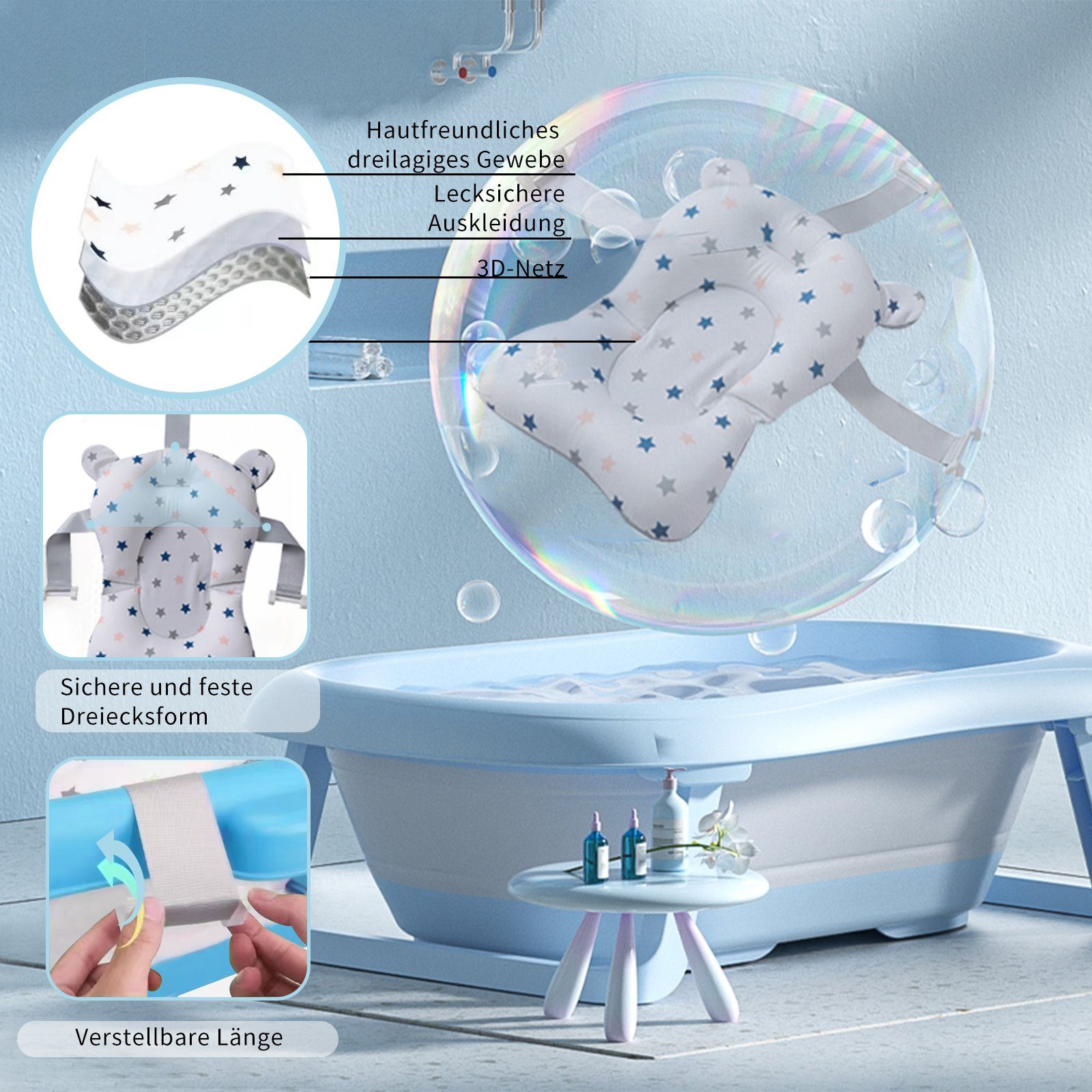 IKIDO Babybadewanne Faltbare Badewanne für Kinder, (Tragbare Badewanne für Dusche, Kinder Summer Schwimmbad), Bisphenol A frei, bleifrei, phthalatfrei
