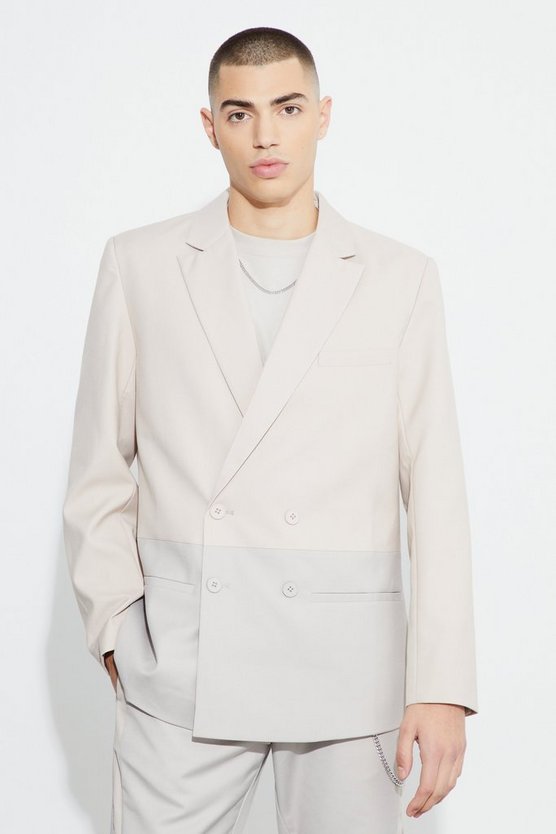 Lockerer zweireihiger Colorblock Blazer