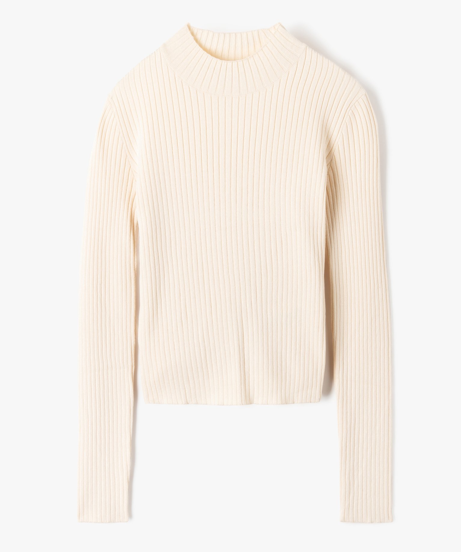 Pull fille court à col cheminée en maille ctelée ecru | GEMO